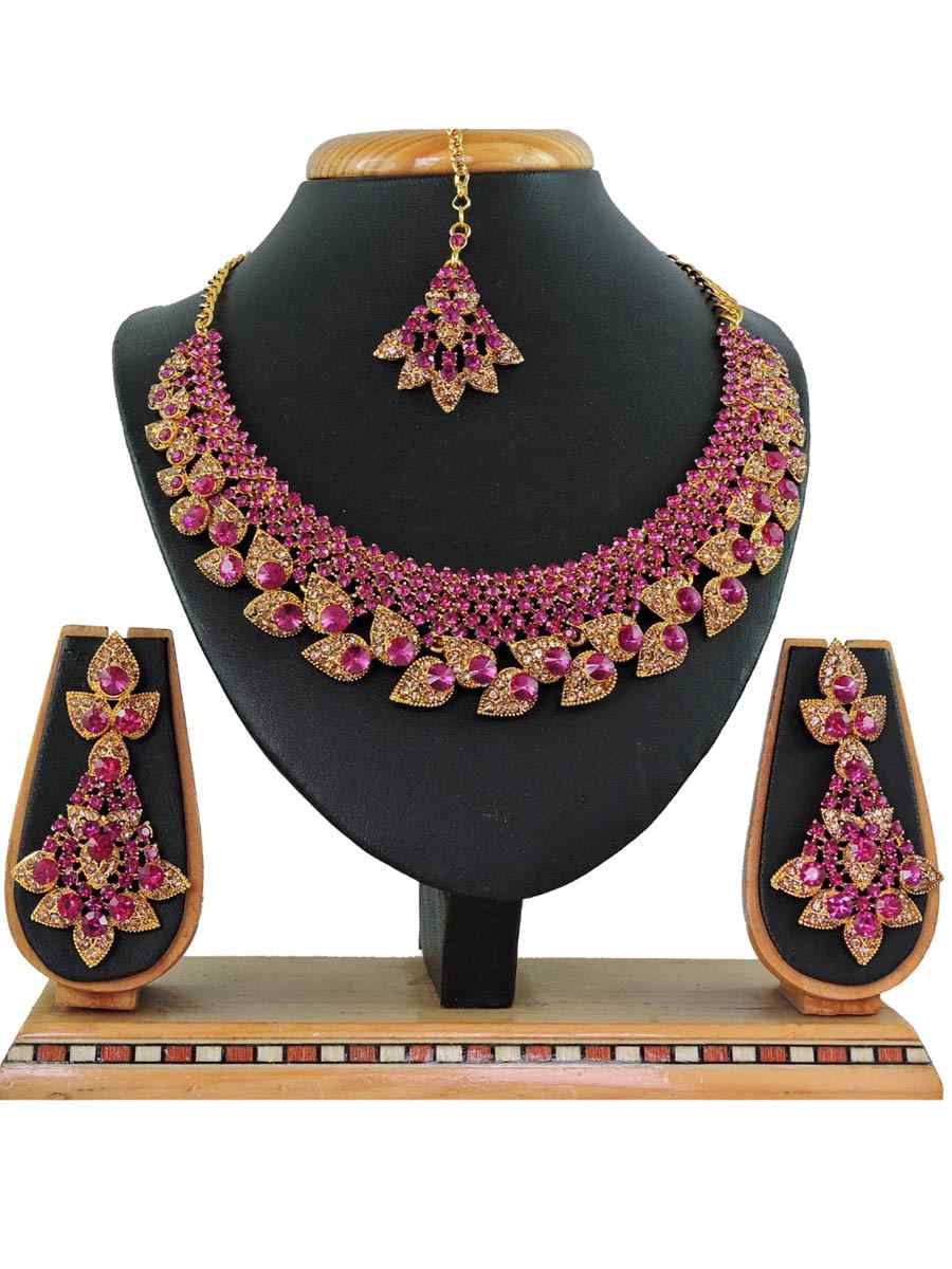 Purple Alloy Festival Wear Diamonds Necklace