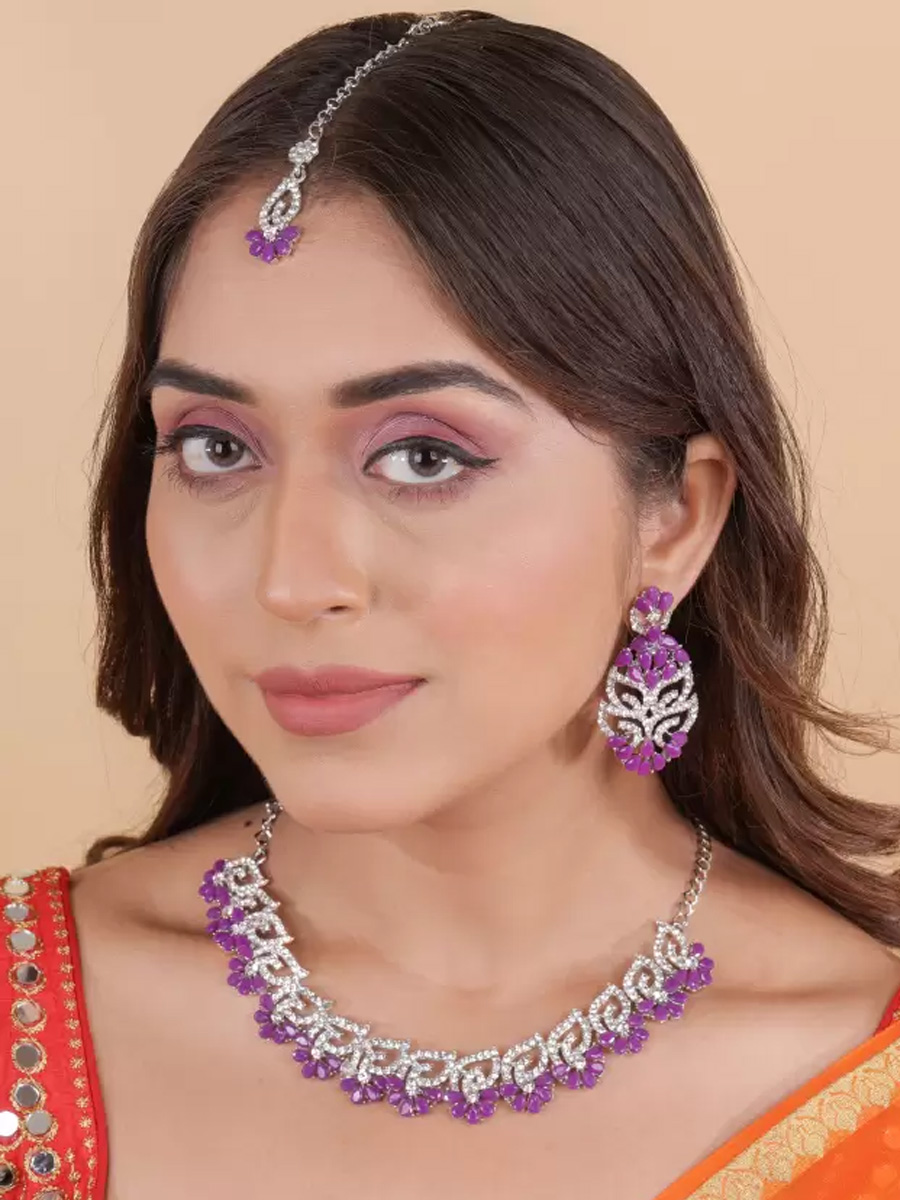 Purple Alloy Festival Wear Kundan Necklace