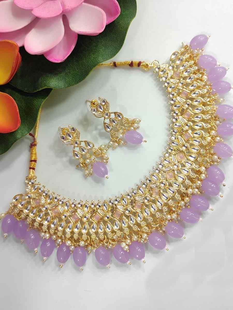 Purple Alloy Festival Wear Kundan Necklace