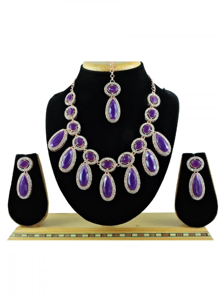Purple Alloy Festival Wear Kundan Necklace