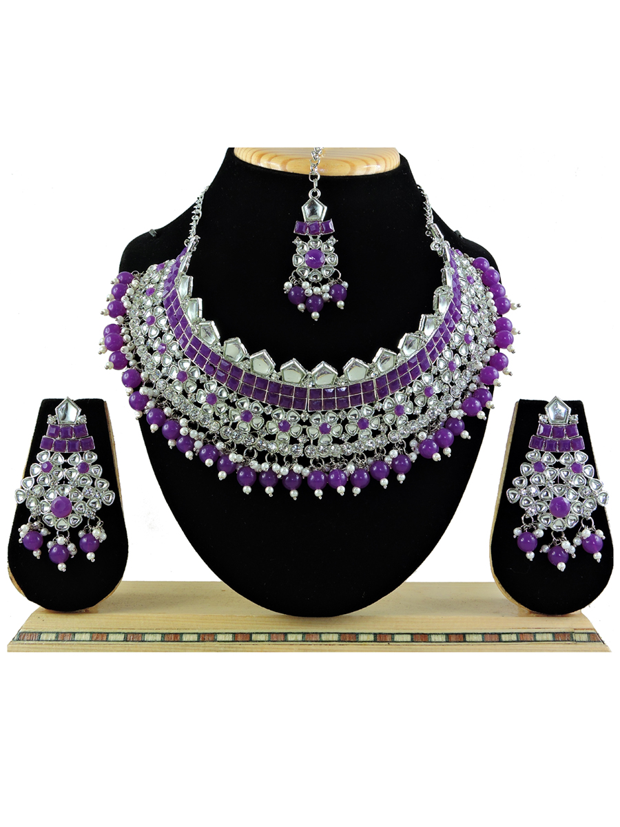 Purple Alloy Festival Wear Kundan Necklace