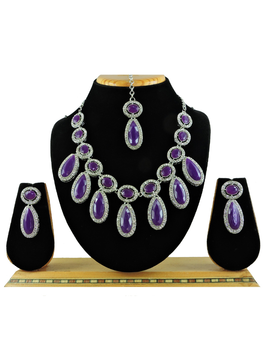 Purple Alloy Festival Wear Kundan Necklace