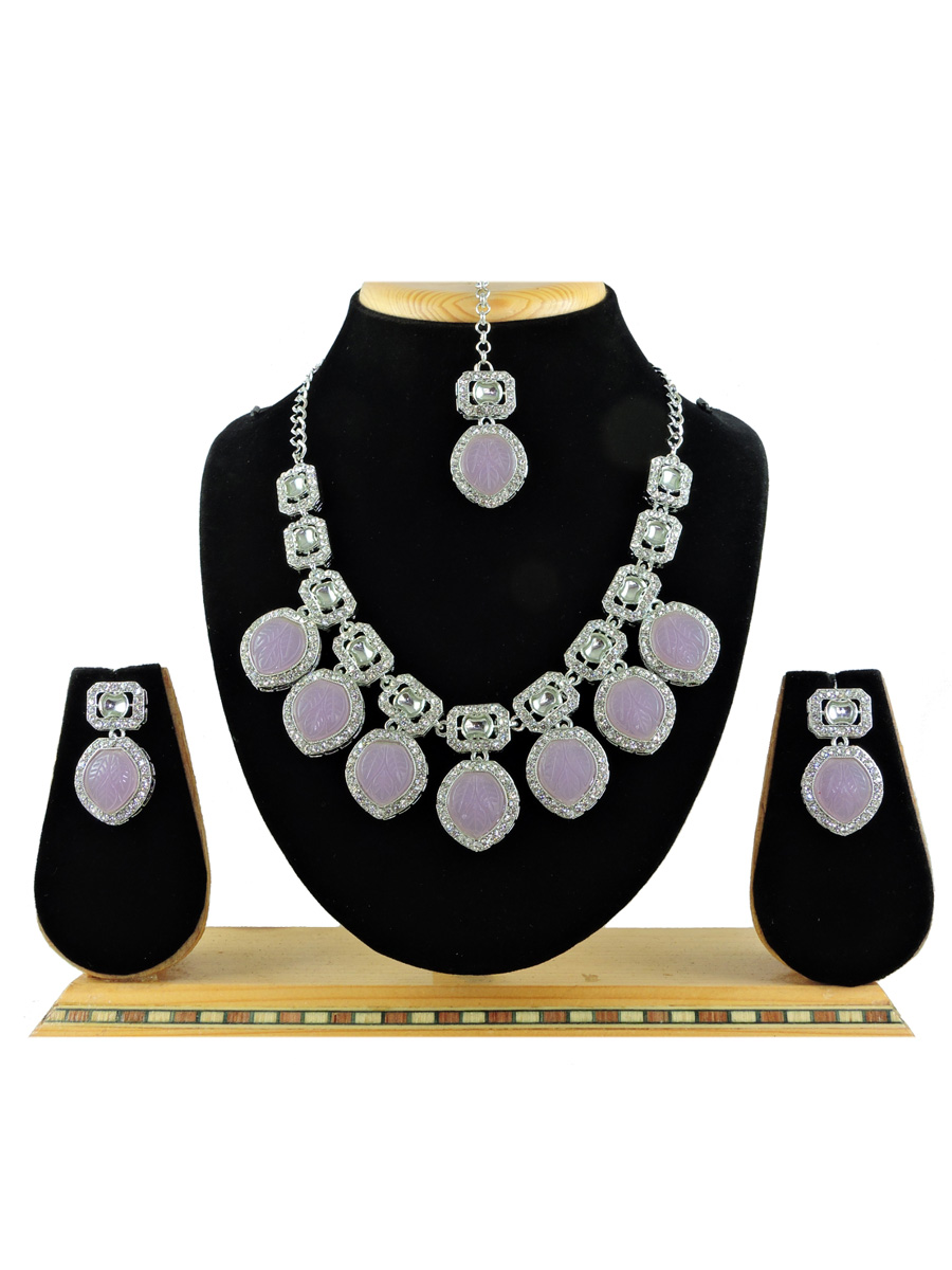 Purple Alloy Festival Wear Kundan Necklace