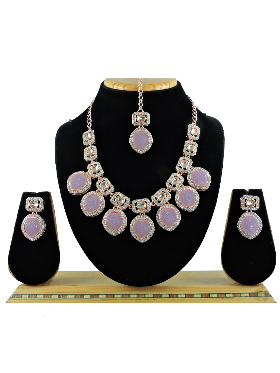 Purple Alloy Festival Wear Kundan Necklace