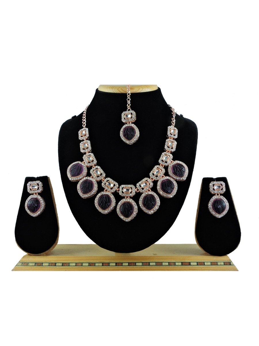 Purple Alloy Festival Wear Kundan Necklace