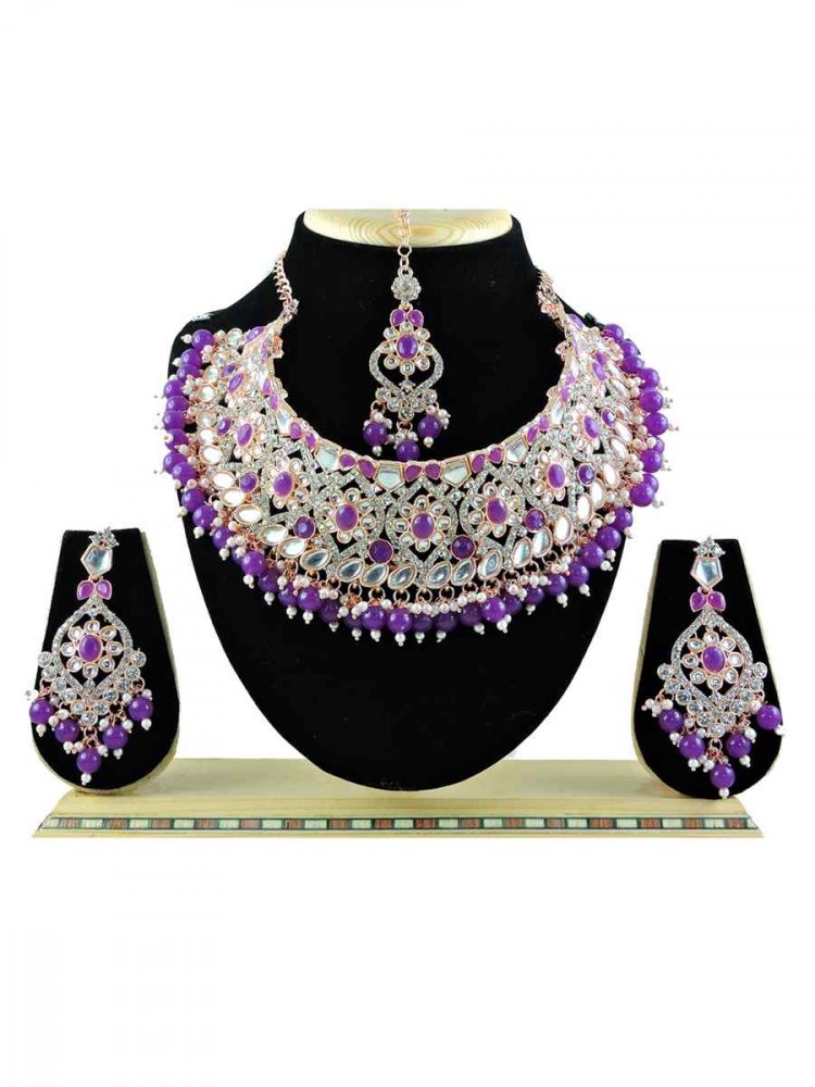 Purple Alloy Festival Wear Kundan Necklace