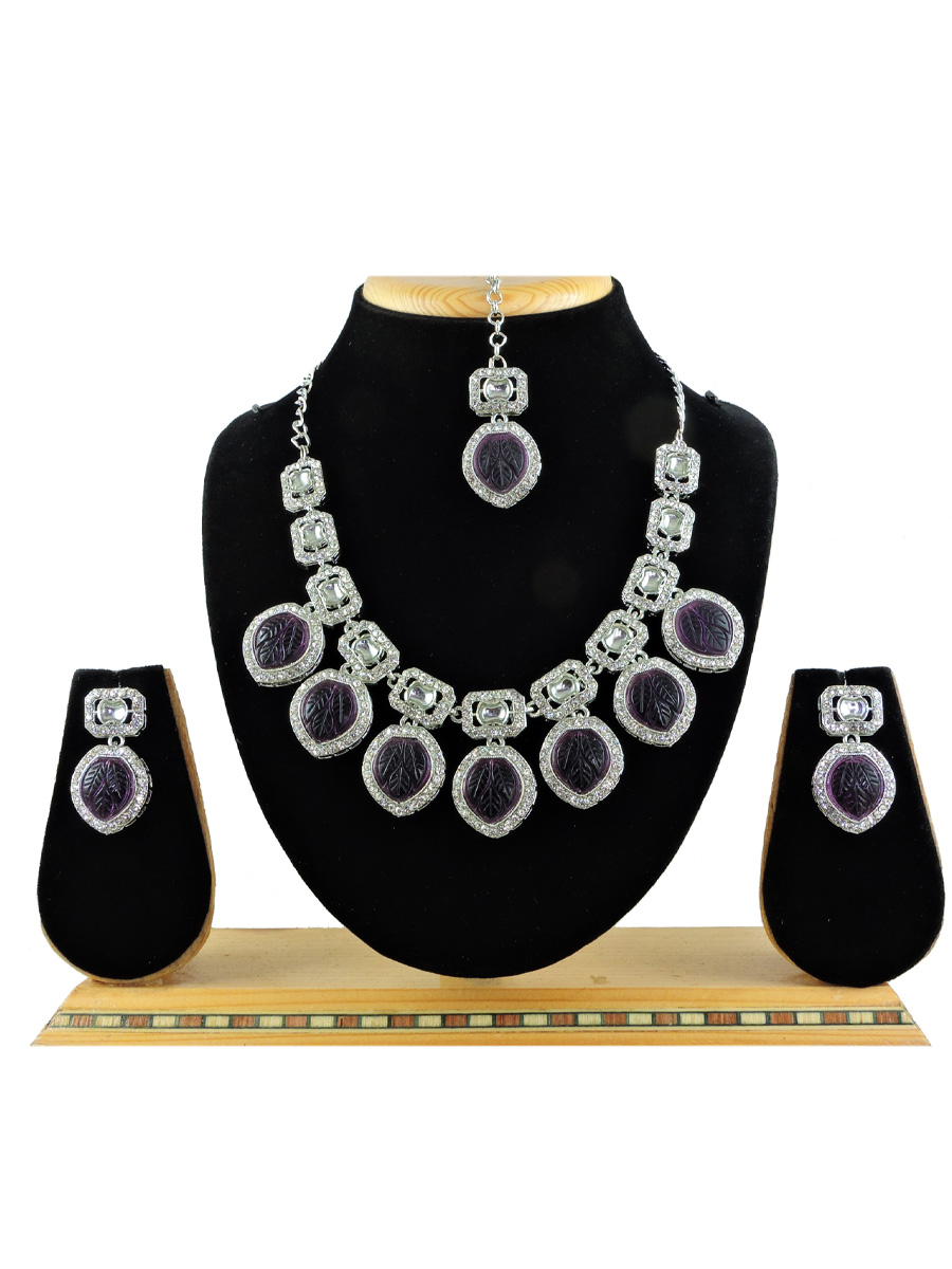 Purple Alloy Festival Wear Kundan Necklace