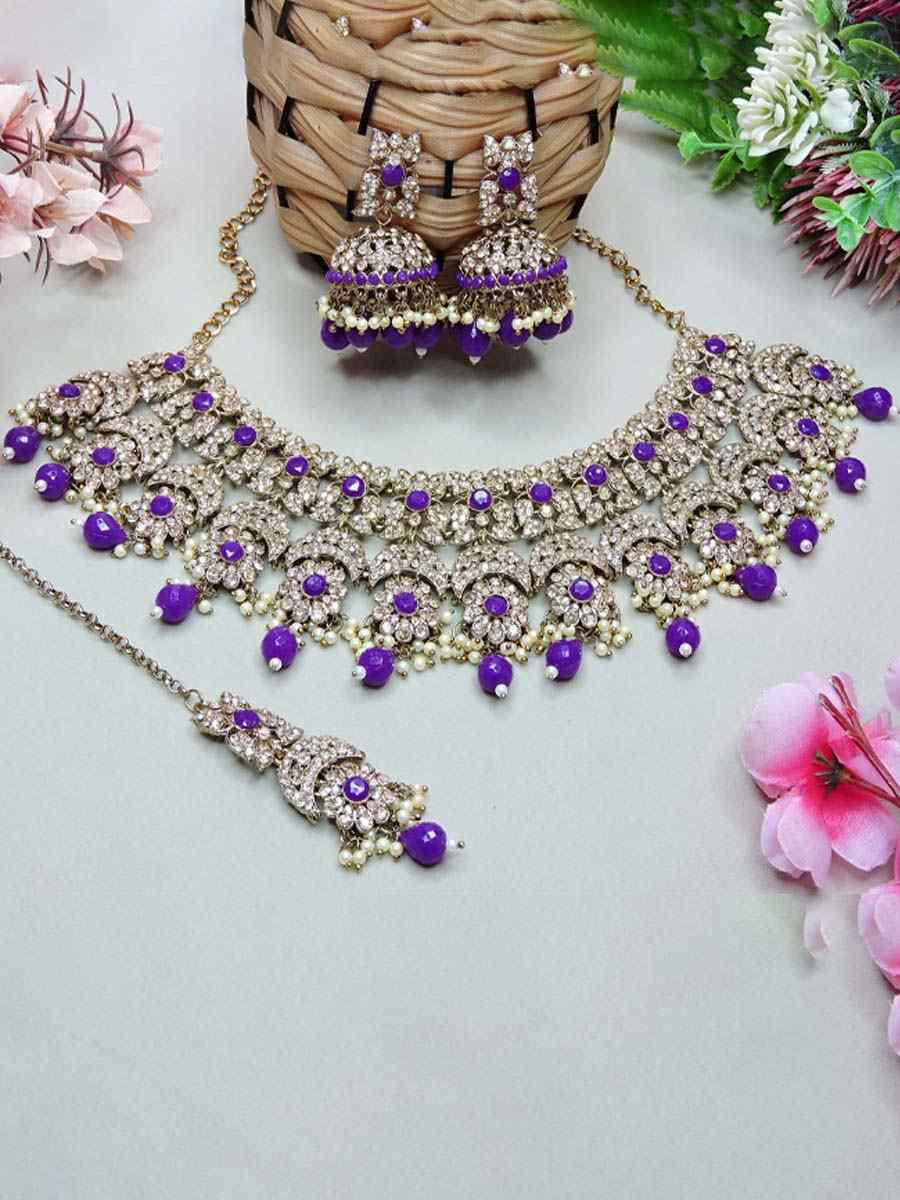 Purple Alloy Festival Wear Kundan Necklace