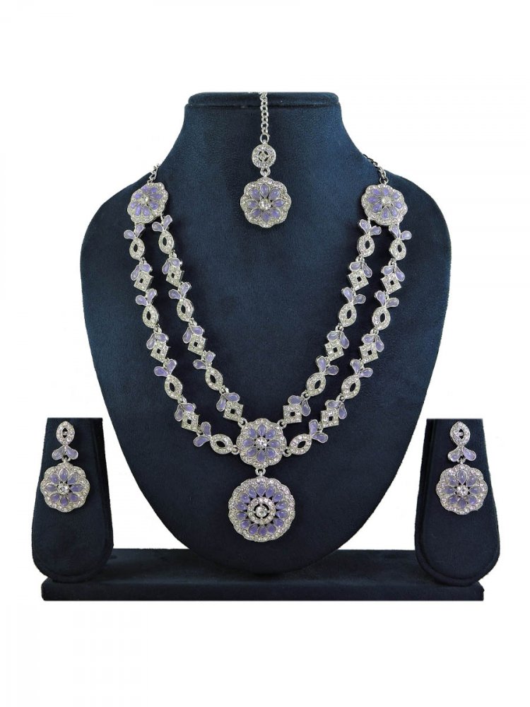 Purple Alloy Festival Wear Kundan Necklace