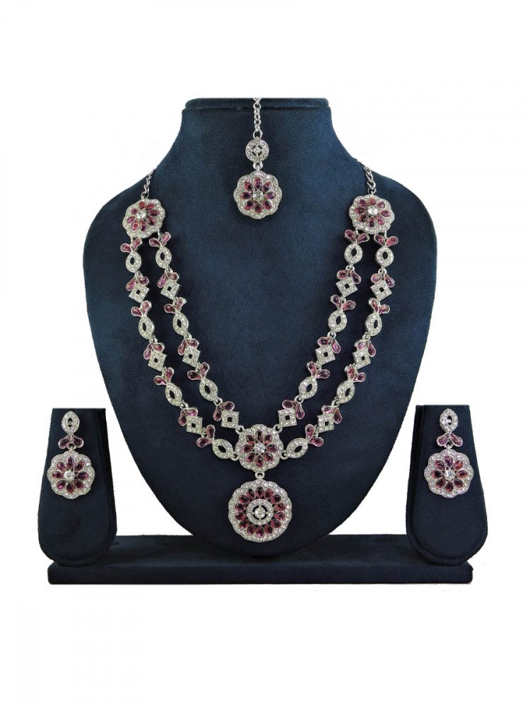 Purple Alloy Festival Wear Kundan Necklace