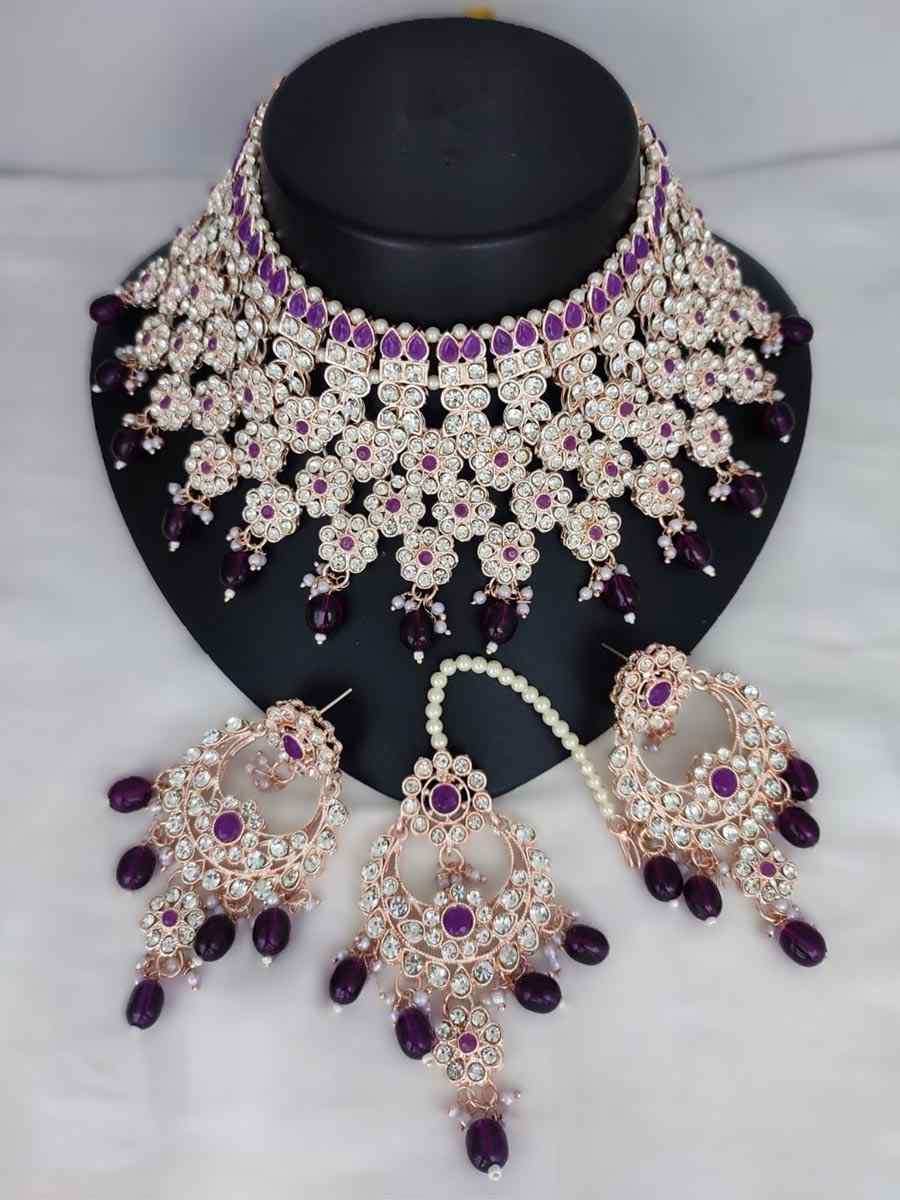 Purple Alloy Festival Wear Kundan Necklace
