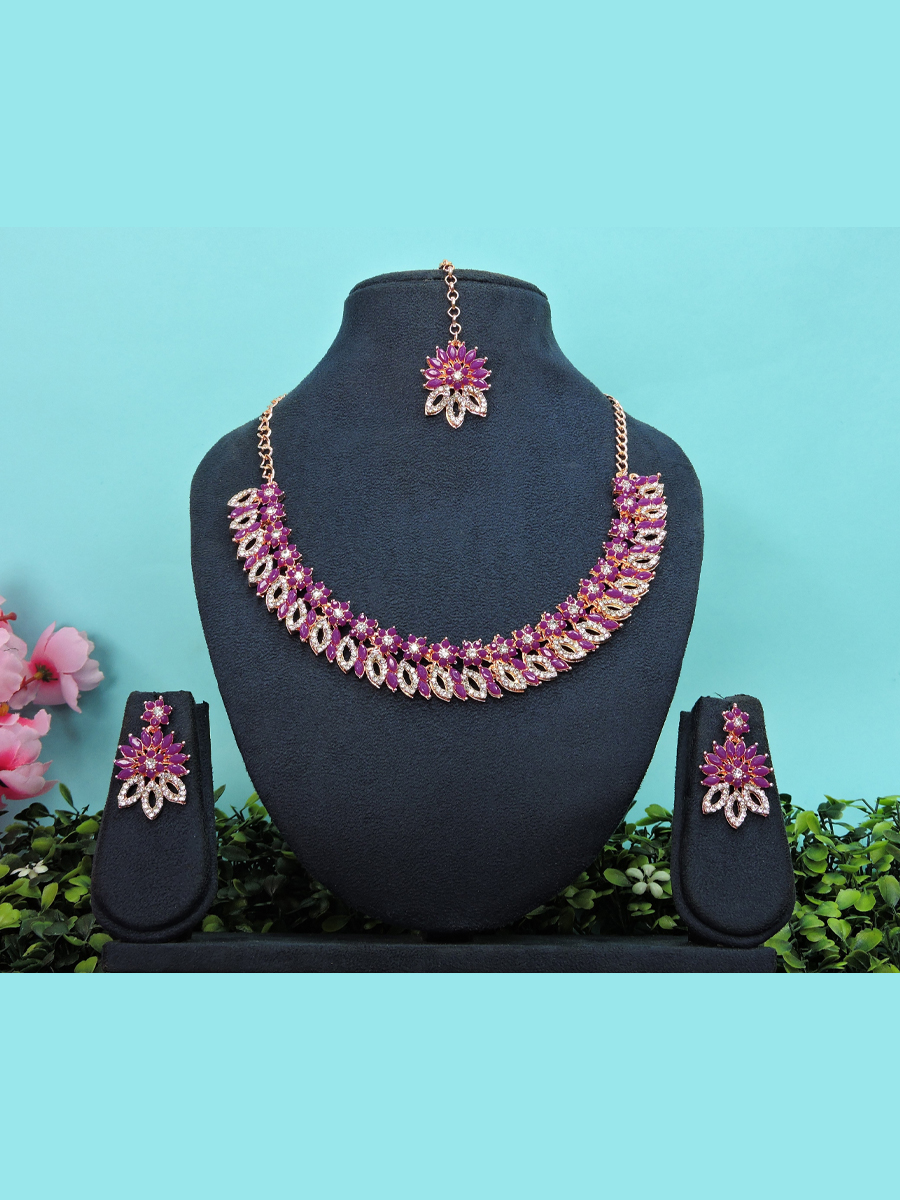 Purple Alloy Festival Wear Kundan Necklace
