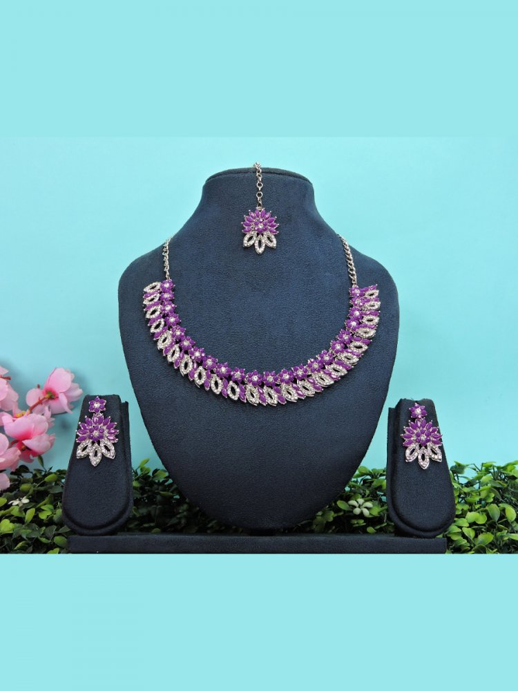 Purple Alloy Festival Wear Kundan Necklace