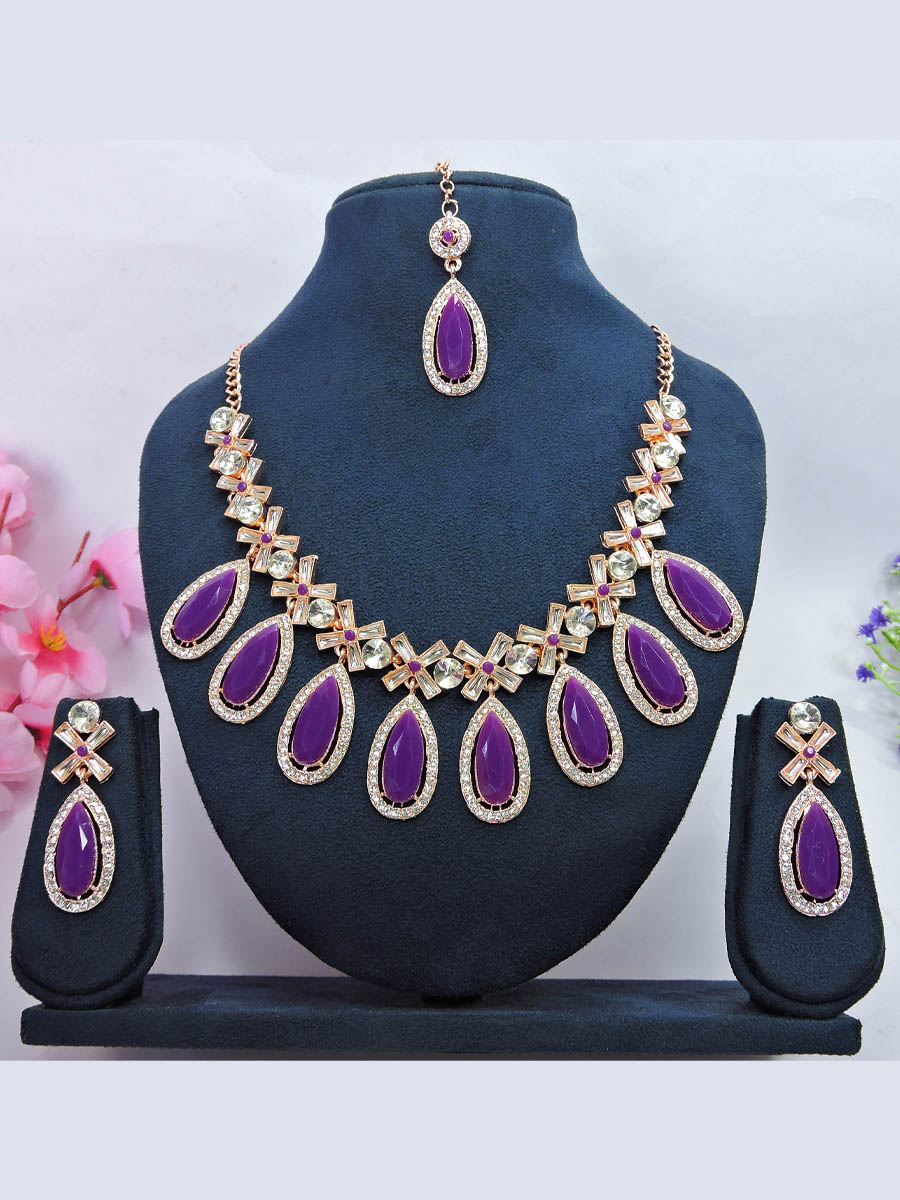 Purple Alloy Festival Wear Kundan Necklace
