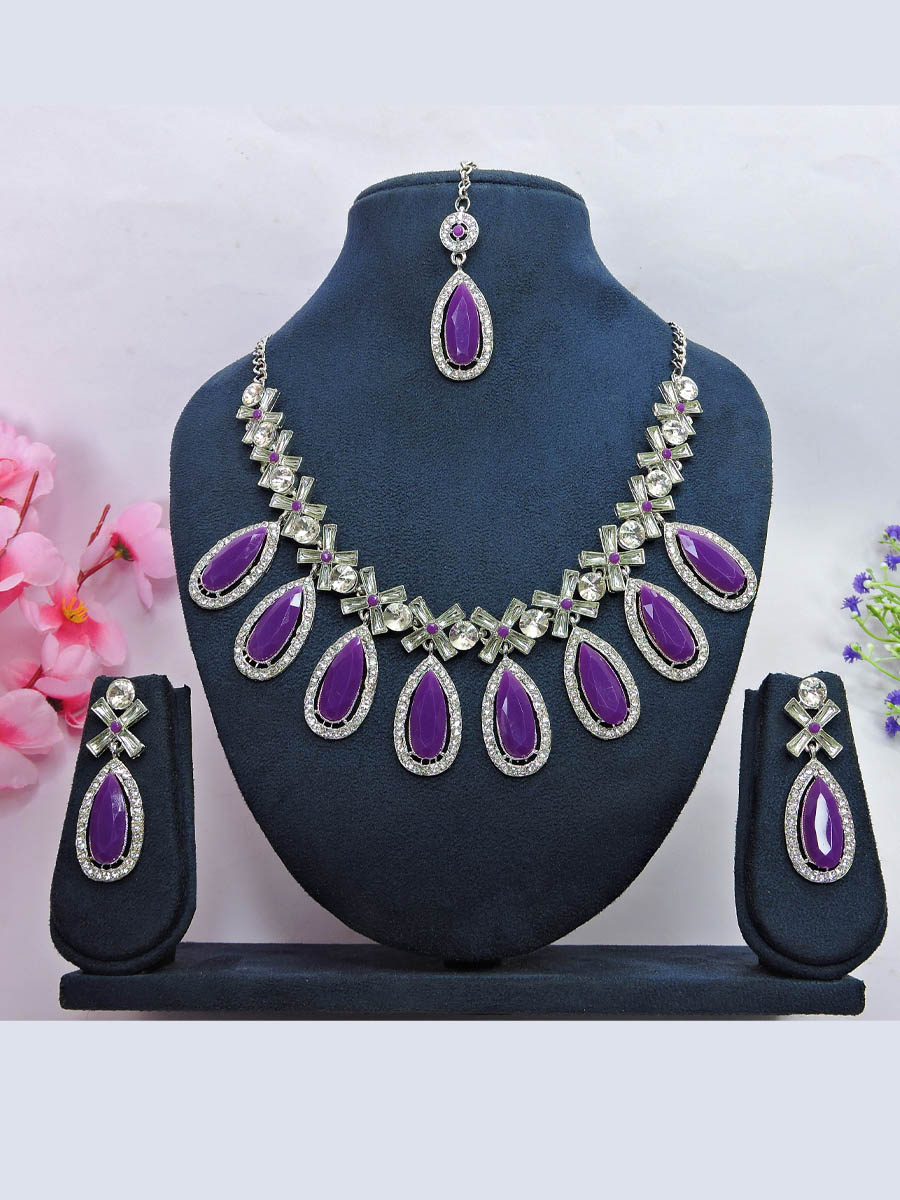 Purple Alloy Festival Wear Kundan Necklace