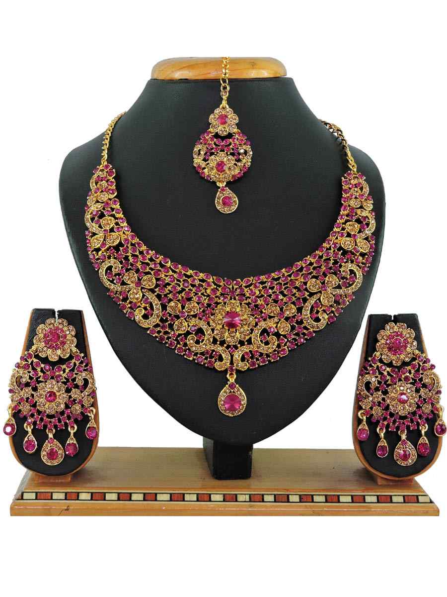 Purple Alloy Festival Wear Kundan Necklace