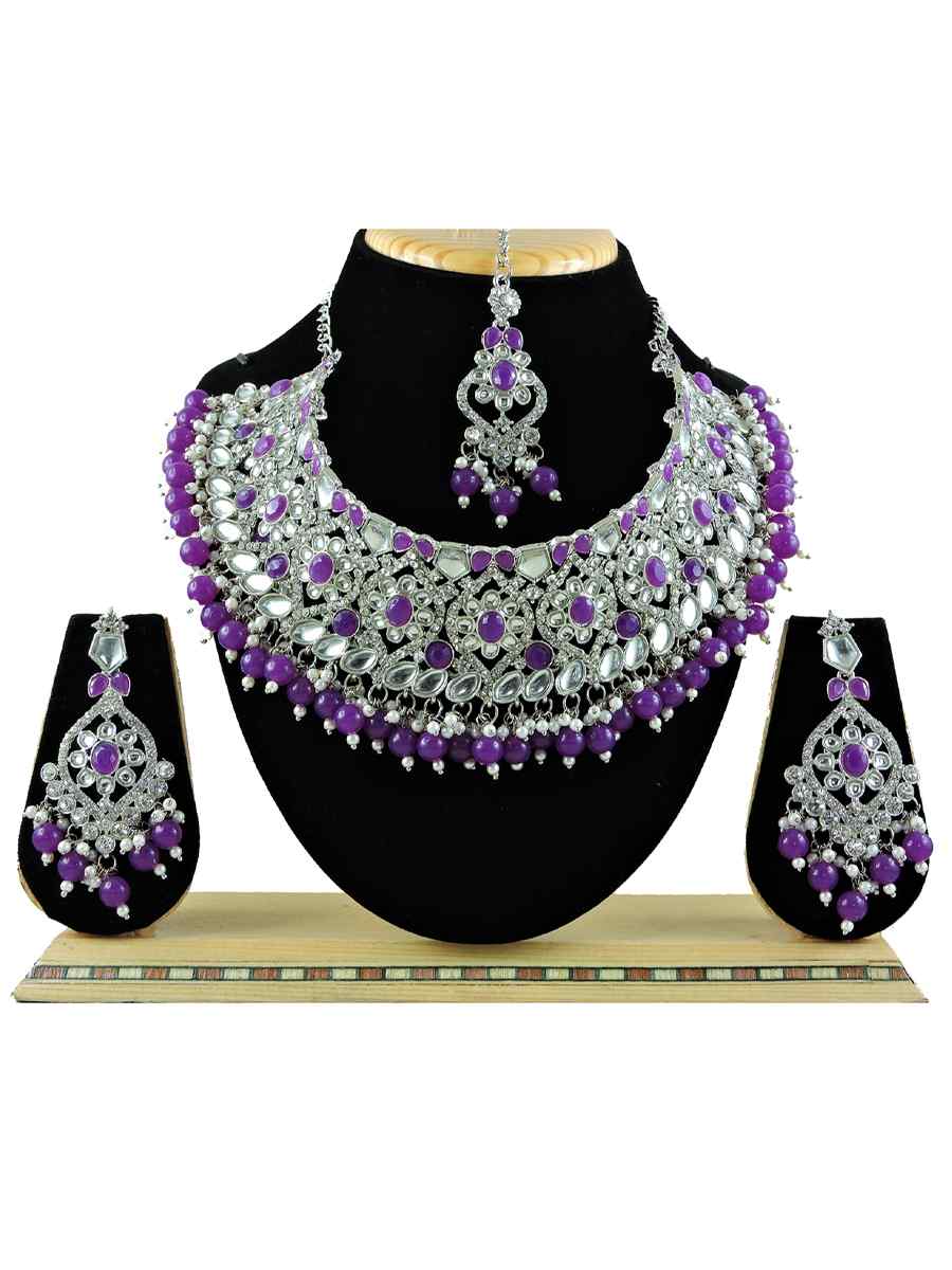 Purple Alloy Festival Wear Kundan Necklace