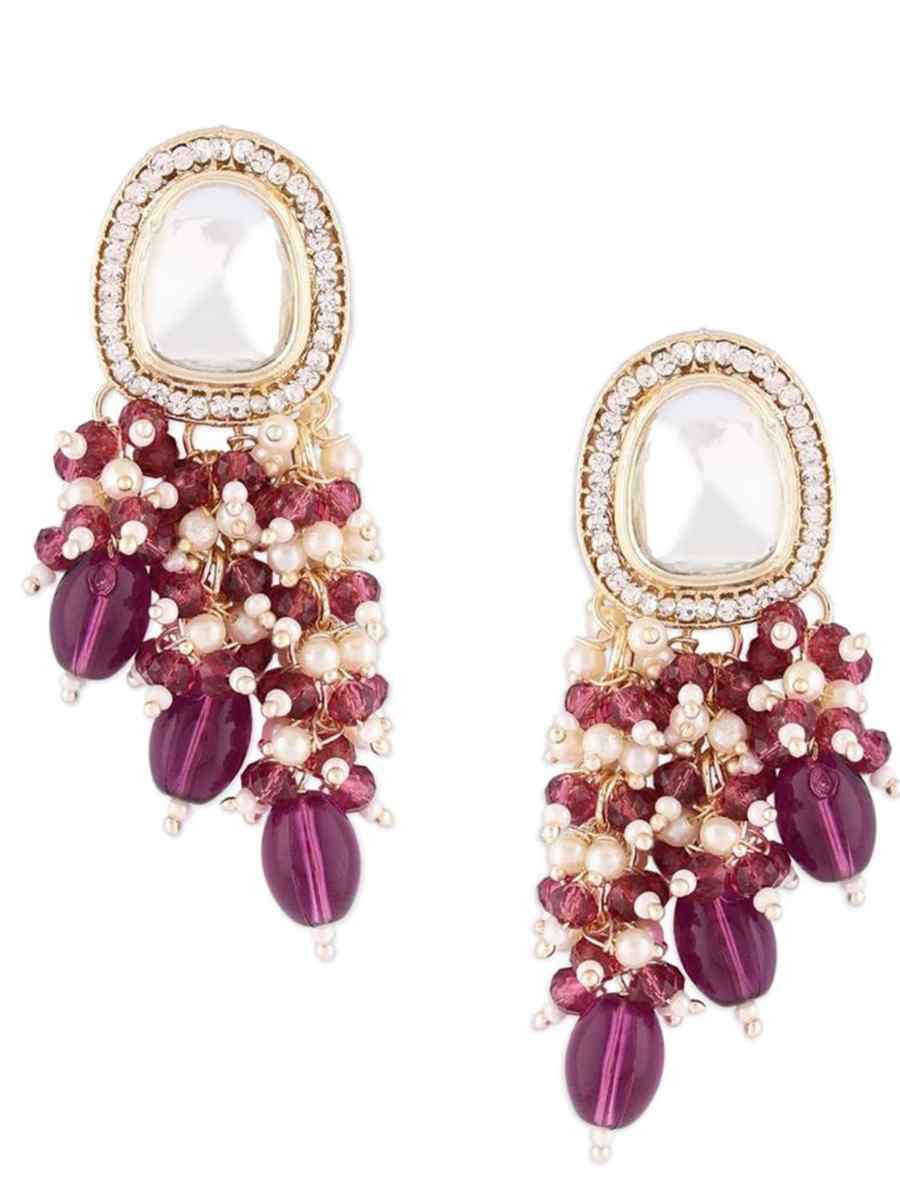 Purple Alloy Metal Festival Wear Kundan Earrings