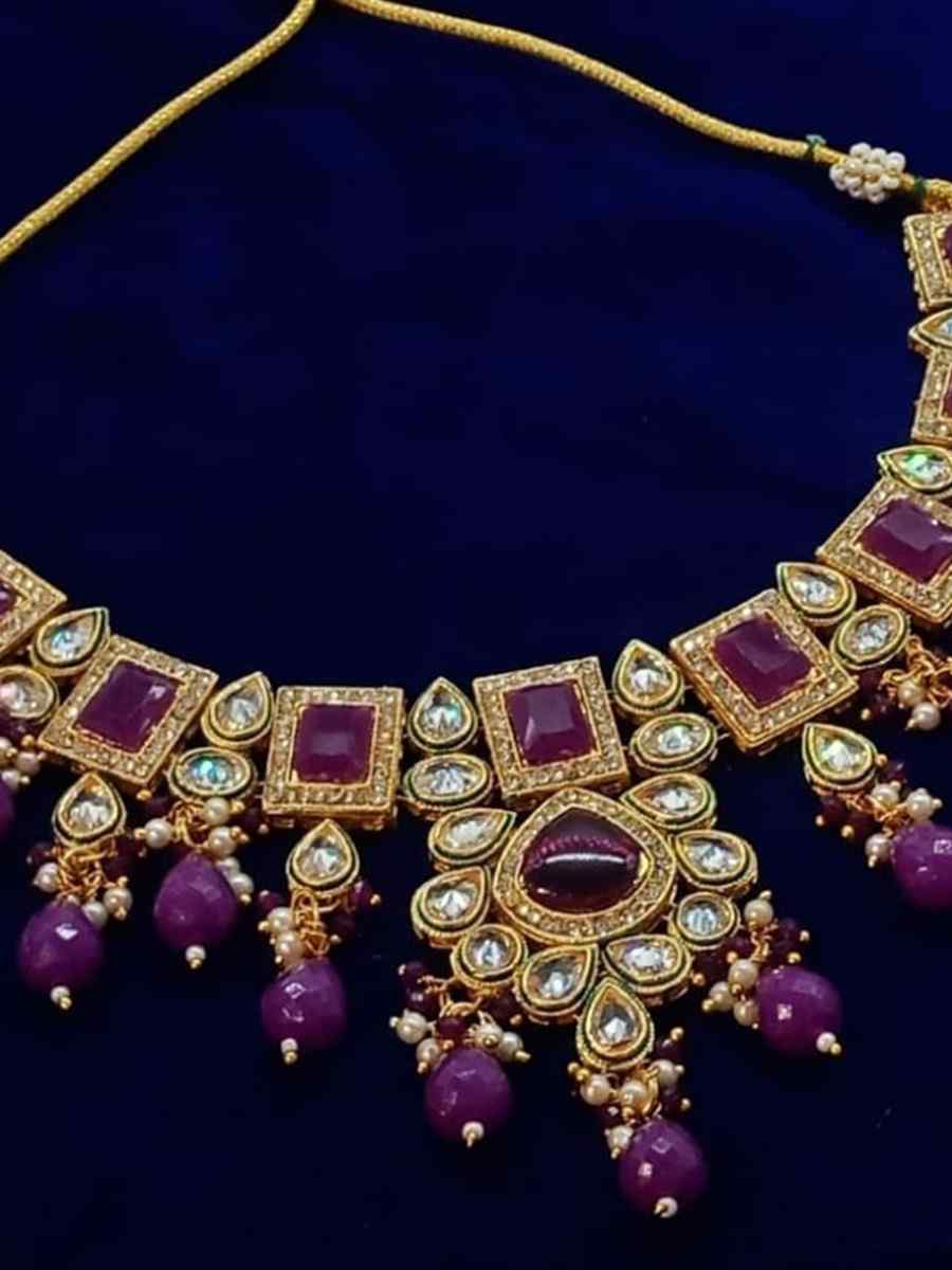 Purple Alloy Metal Festival Wear Kundan Necklace