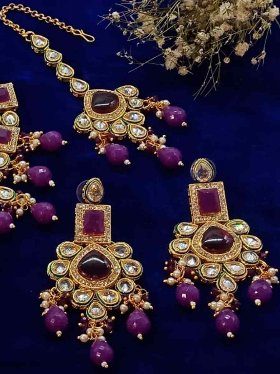 Purple Alloy Metal Festival Wear Kundan Necklace