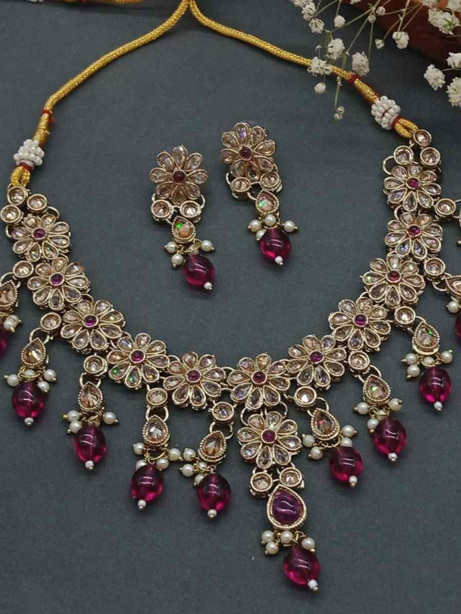 Purple Alloy Metal Festival Wear Kundan Necklace
