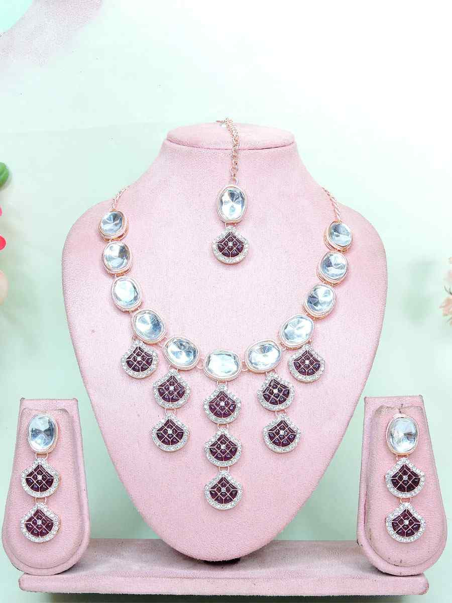 Purple Alloy Metal Festival Wear Kundan Necklace