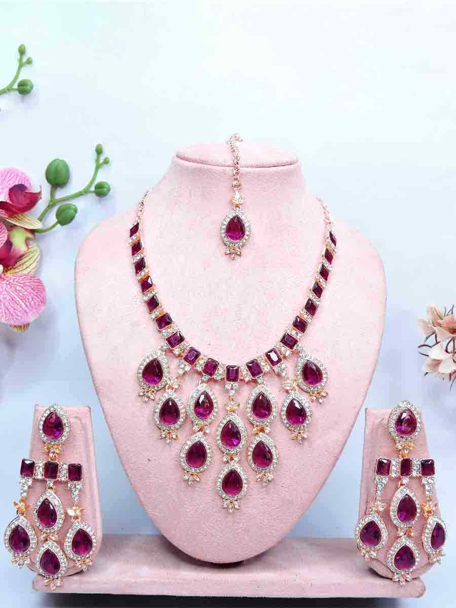 Purple Alloy Metal Festival Wear Kundan Necklace
