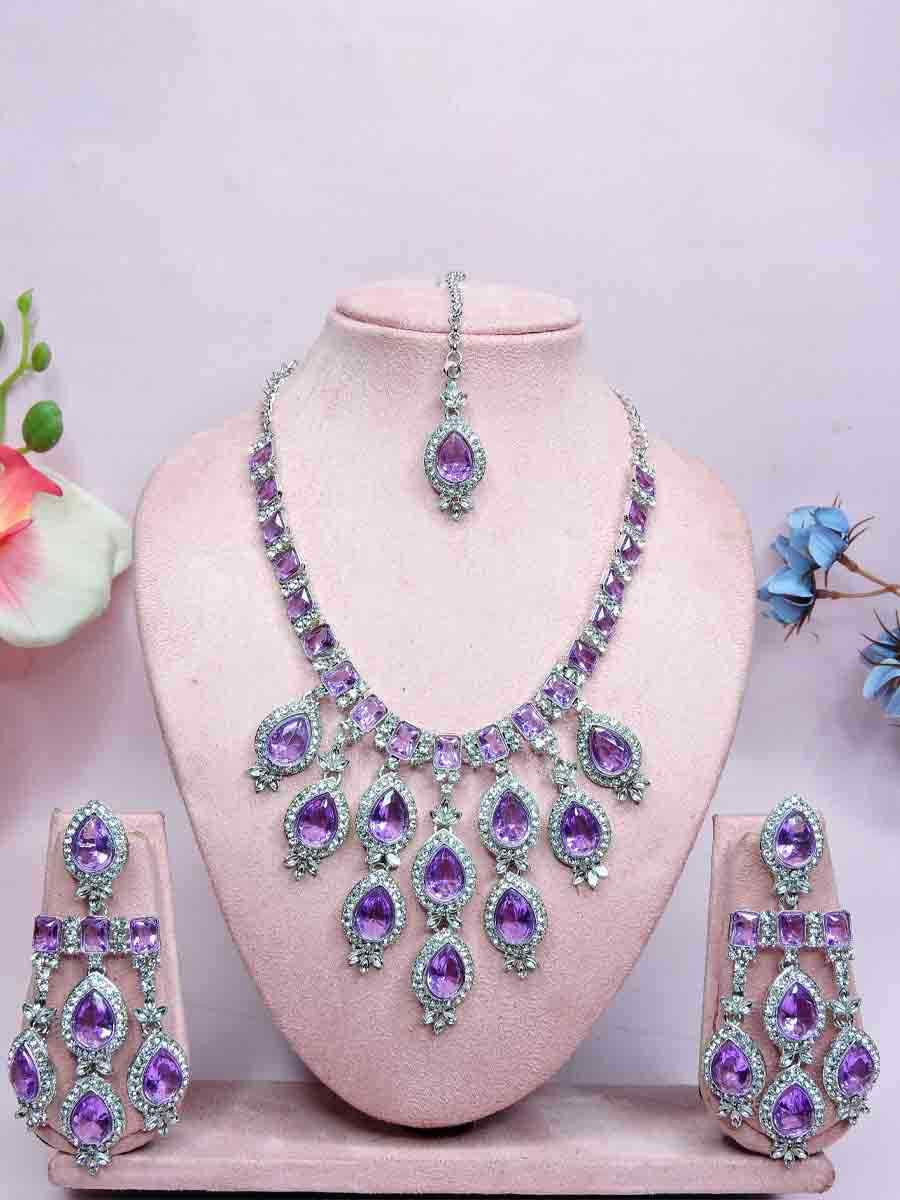 Purple Alloy Metal Festival Wear Kundan Necklace