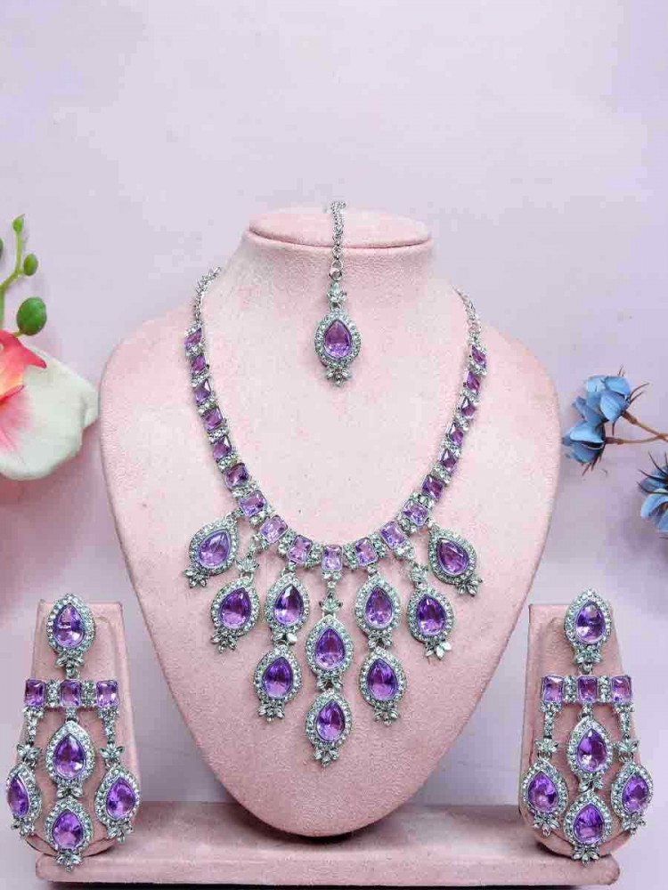 Purple Alloy Metal Festival Wear Kundan Necklace