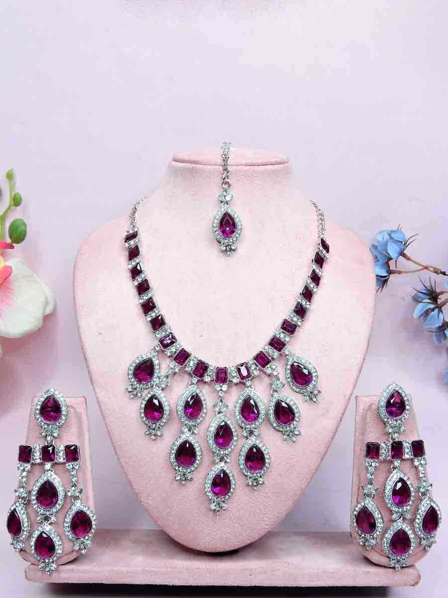 Purple Alloy Metal Festival Wear Kundan Necklace