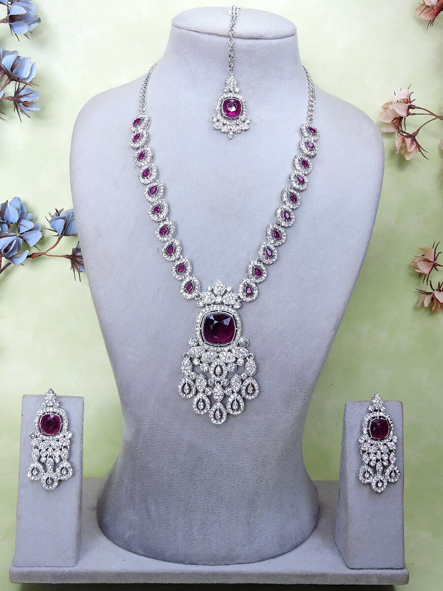 Purple Alloy Metal Gemstone Festival Party Wedding Necklace