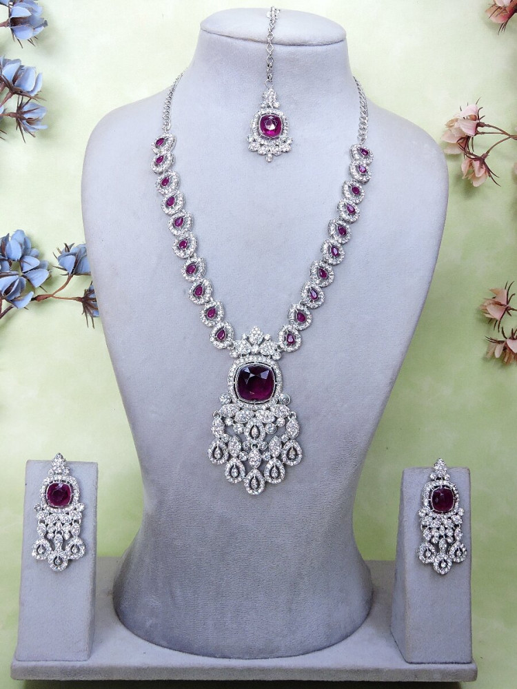 Image of Purple Alloy Metal Gemstone Festival Party Wedding Necklace