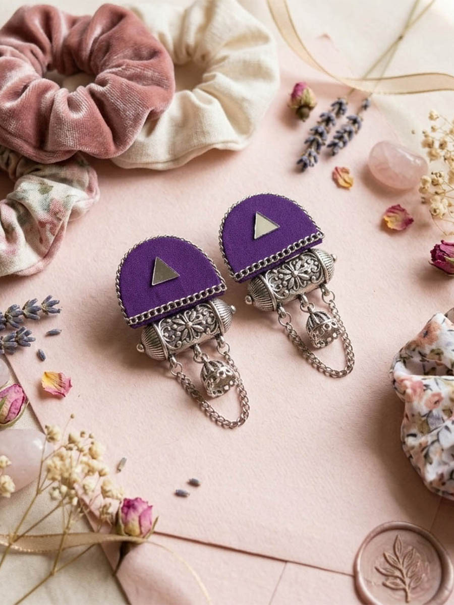 Purple Alloy Wedding Party Festival Wear Oxidised Stone Work Earrings