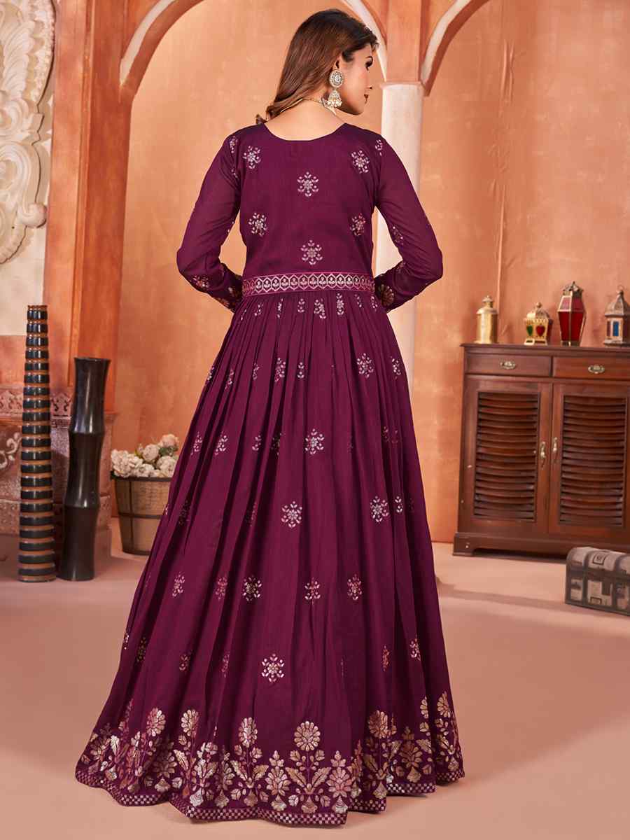 Purple Art Silk Embroidered Bridesmaid Wedding Anarkali Salwar Kameez