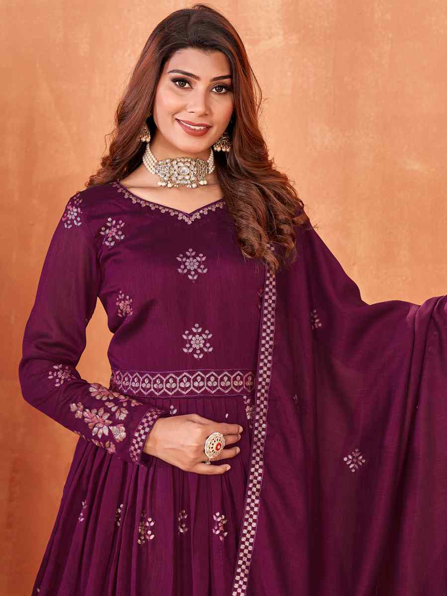 Purple Art Silk Embroidered Bridesmaid Wedding Anarkali Salwar Kameez