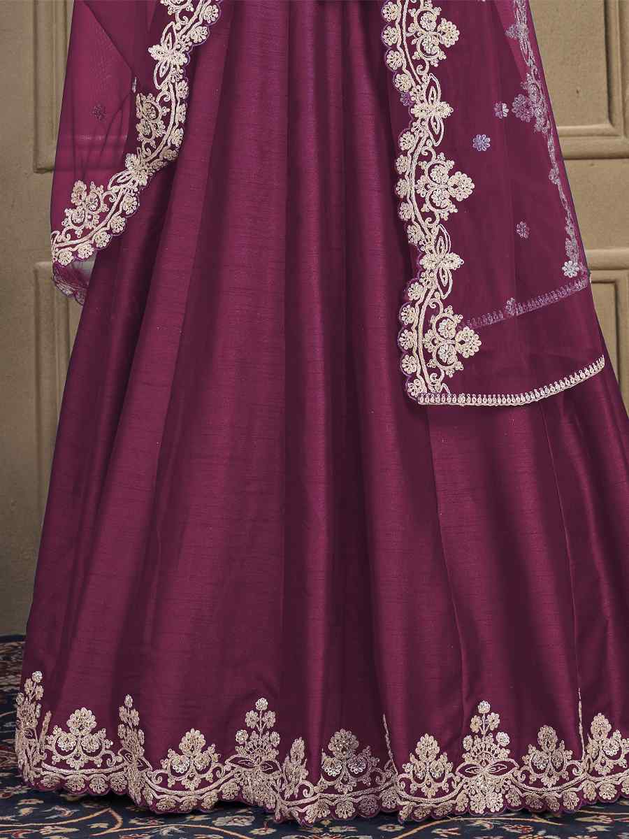 Purple Art Silk Embroidered Festival Wedding Anarkali Salwar Kameez