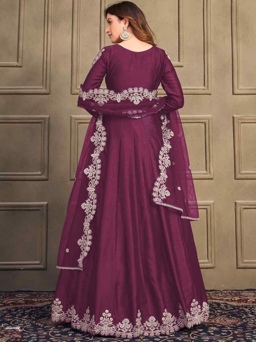 Purple Art Silk Embroidered Festival Wedding Anarkali Salwar Kameez