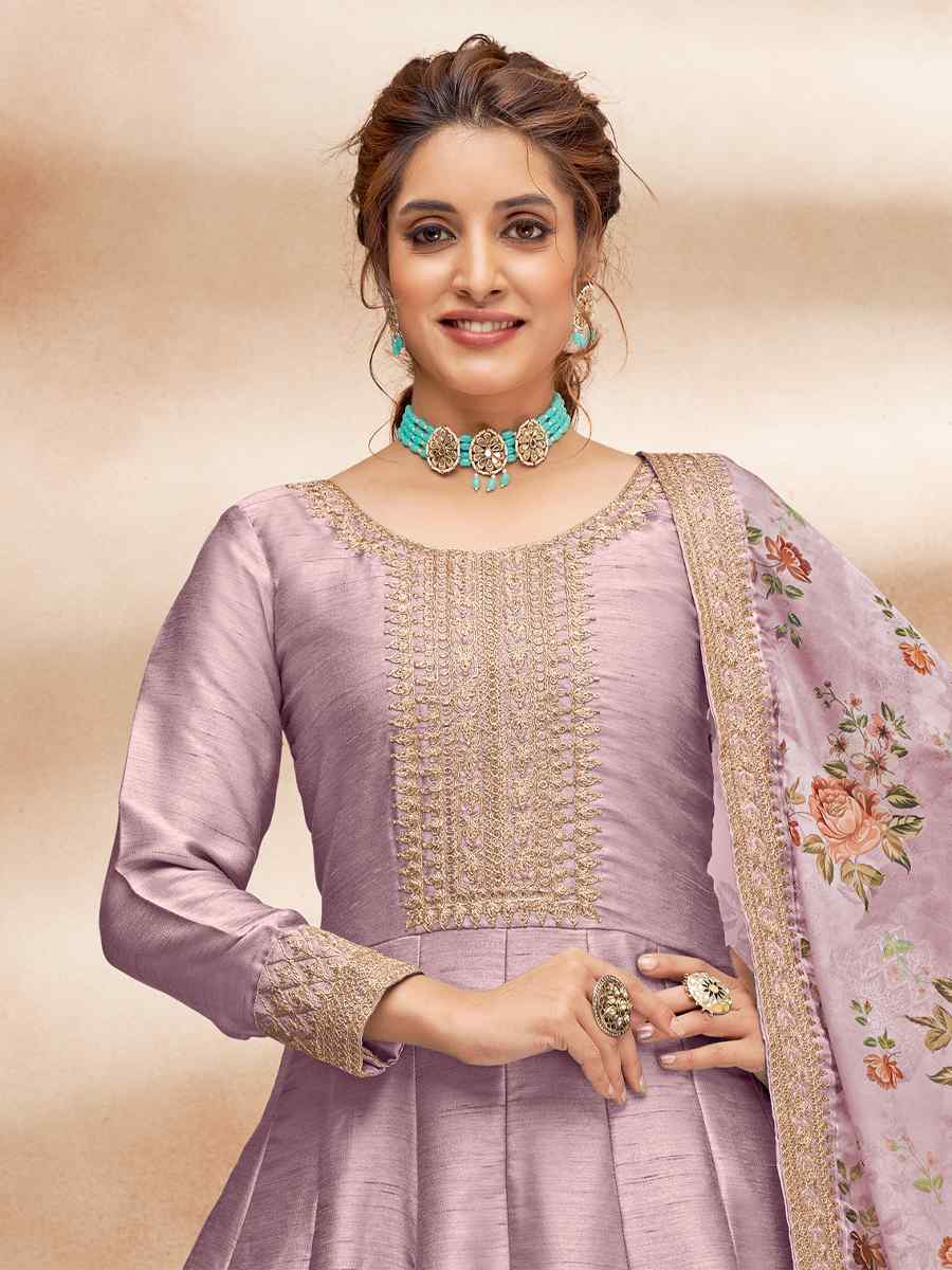 Purple Art Silk Embroidered Wedding Festival Anarkali Salwar Kameez