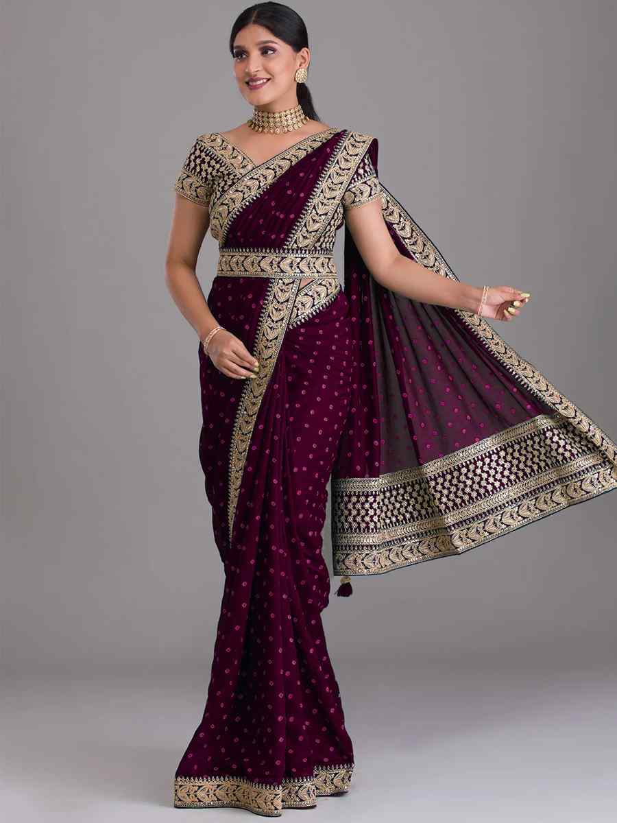 Purple Art Silk Embroidered Wedding Party Heavy Border Saree