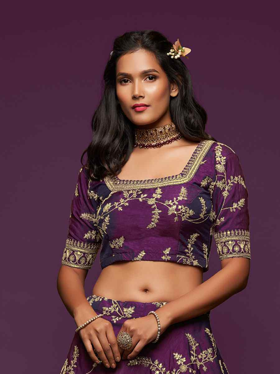 Purple Art Silk Embroidered Wedding Reception Festival Heavy Border Lehenga Choli