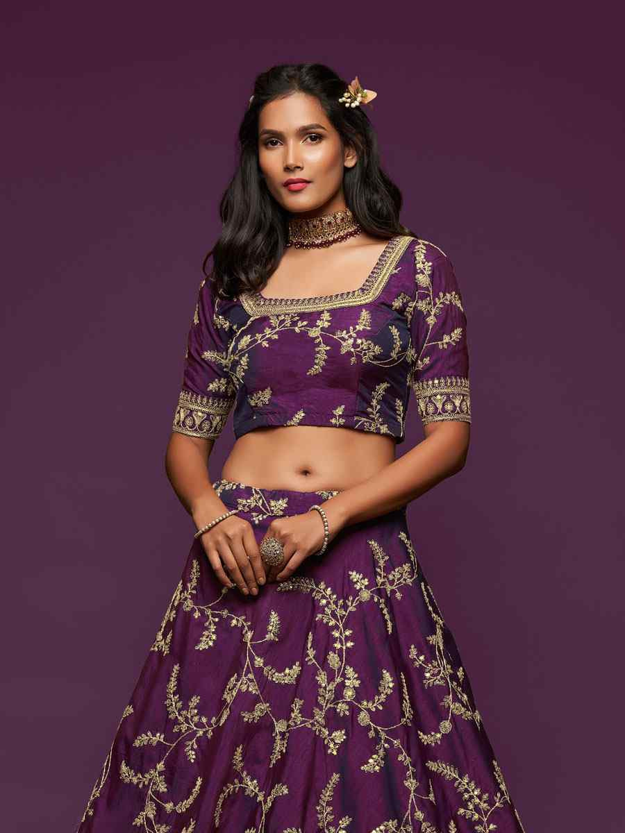 Purple Art Silk Embroidered Wedding Reception Festival Heavy Border Lehenga Choli