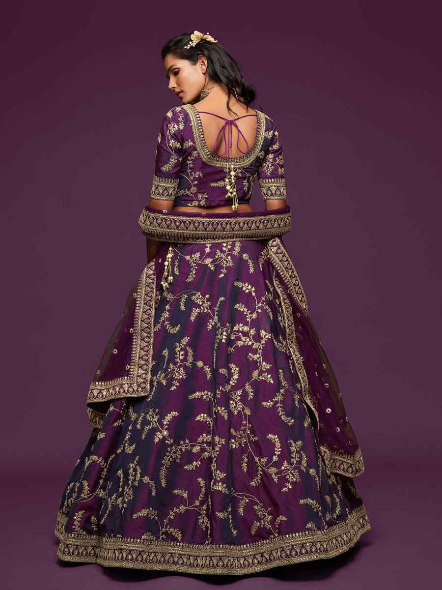 Purple Art Silk Embroidered Wedding Reception Festival Heavy Border Lehenga Choli