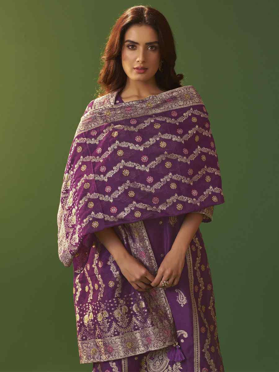Purple Art Silk Embroidery Party Festival Casual Ready Pant Salwar Kameez