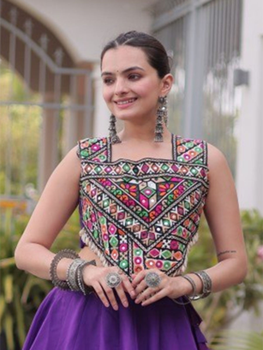 Purple Art Silk Embroidery Wedding Reception Festival Party Wear Circular Lehenga Choli