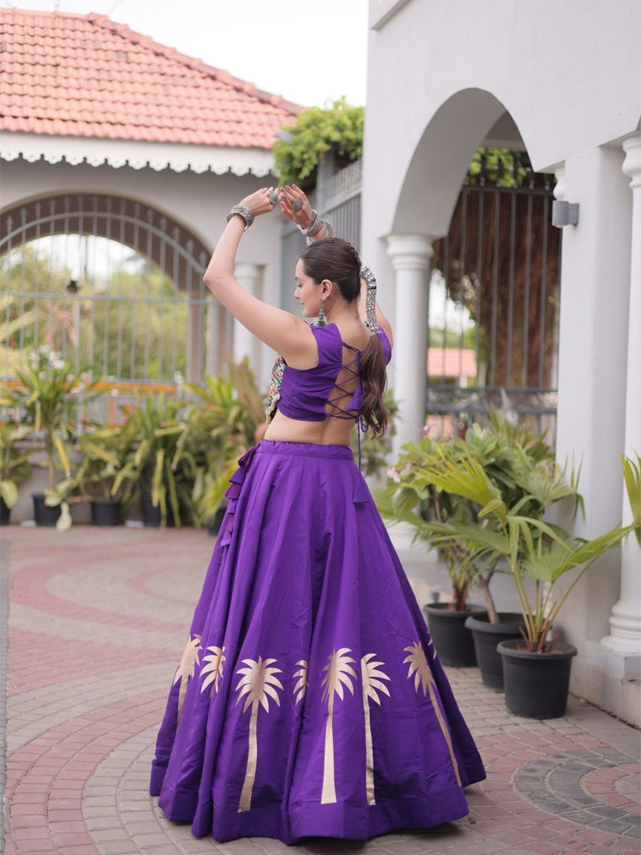 Purple Art Silk Embroidery Wedding Reception Festival Party Wear Circular Lehenga Choli
