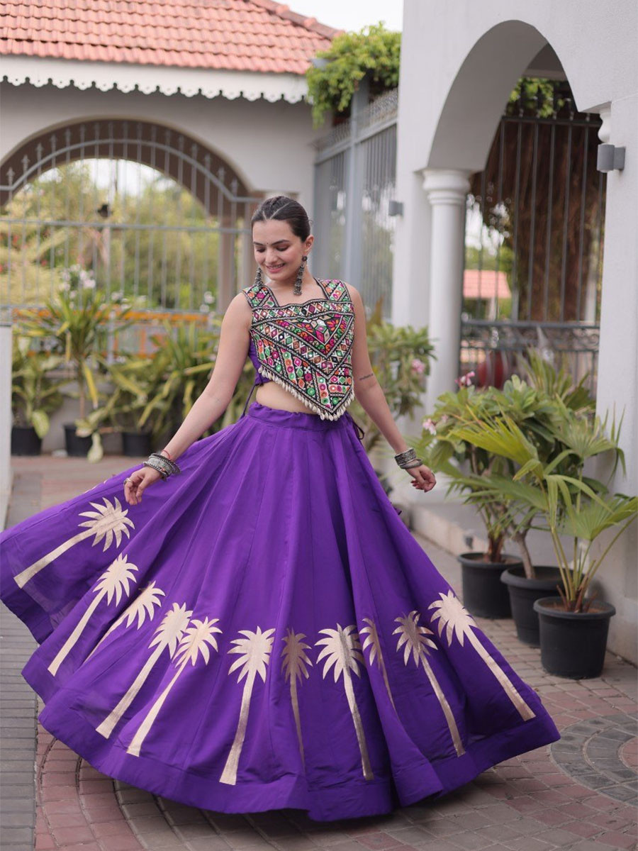 Purple Art Silk Embroidery Wedding Reception Festival Party Wear Circular Lehenga Choli