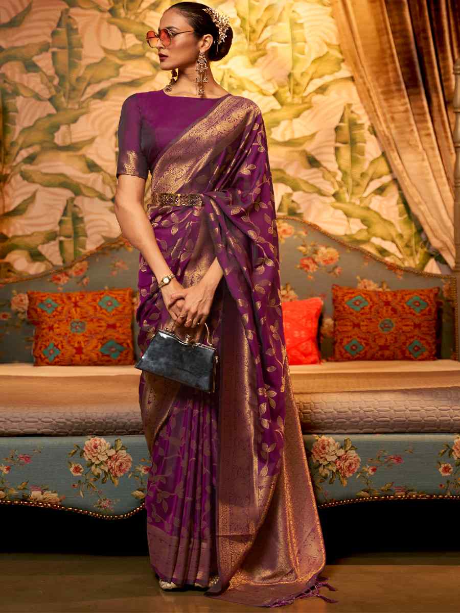 Purple Art Silk Handwoven Festival Party Classic Style Saree