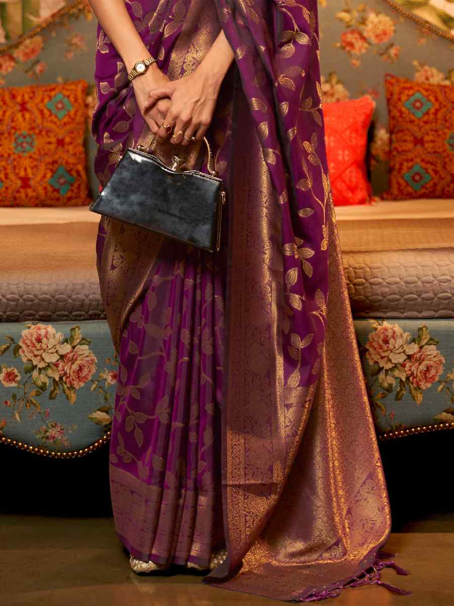 Purple Art Silk Handwoven Festival Party Classic Style Saree