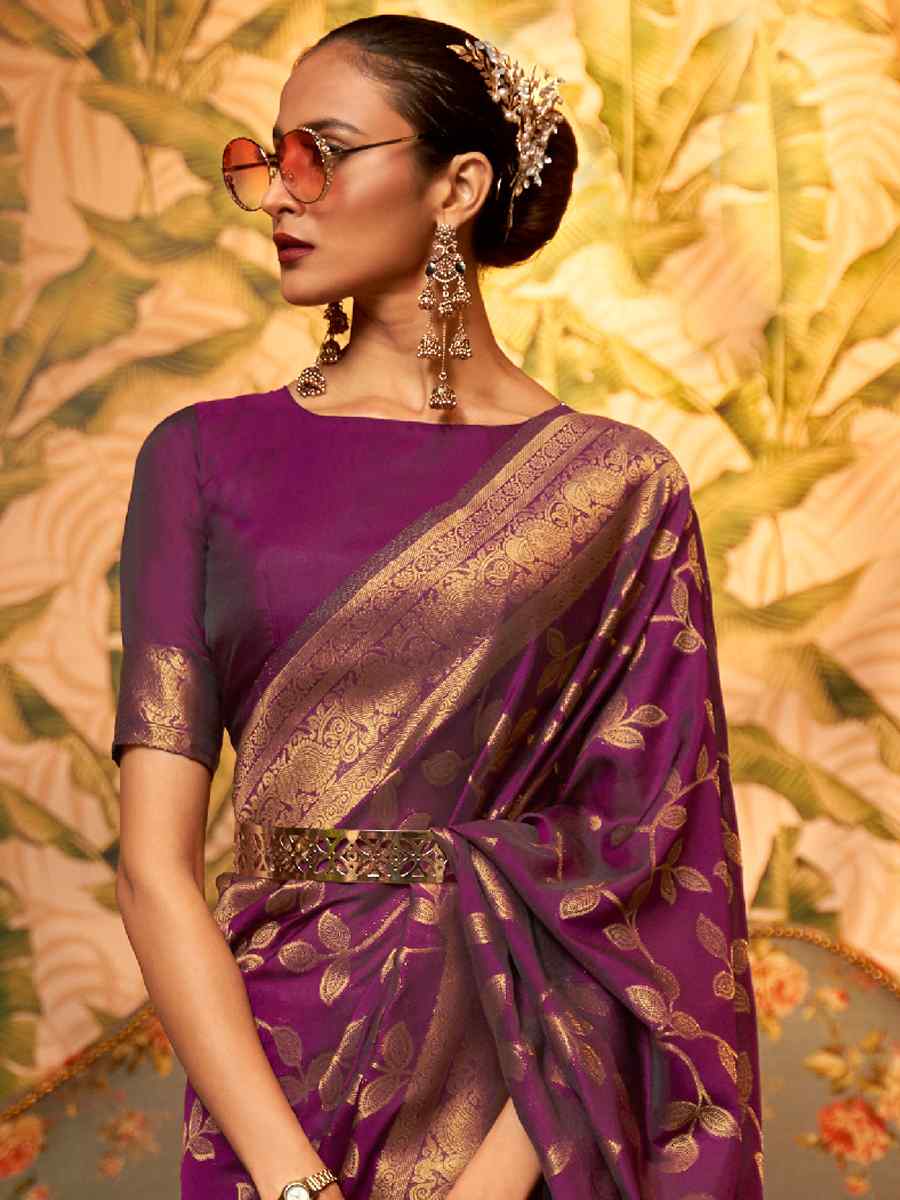 Purple Art Silk Handwoven Festival Party Classic Style Saree