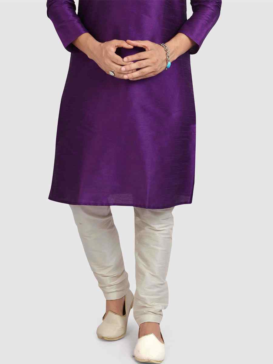 Purple Art Silk Plain Festival Kurta